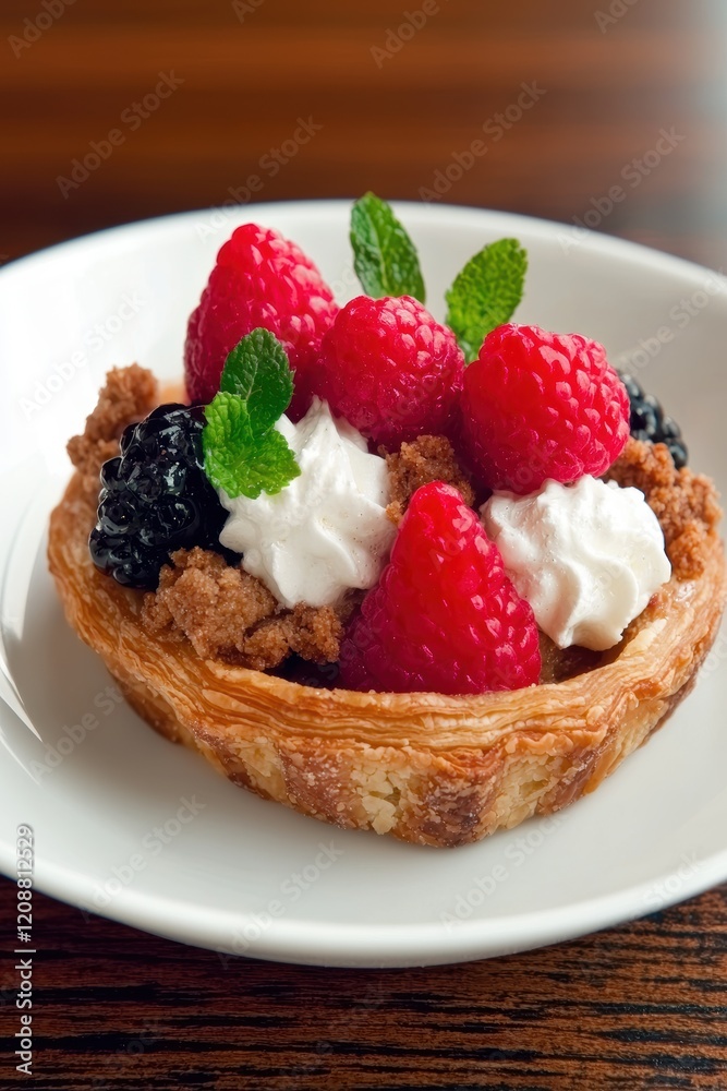 Delicious raspberry and blackberry tart with whipped cream Delicious raspberry and blackberry tart with whipped cream