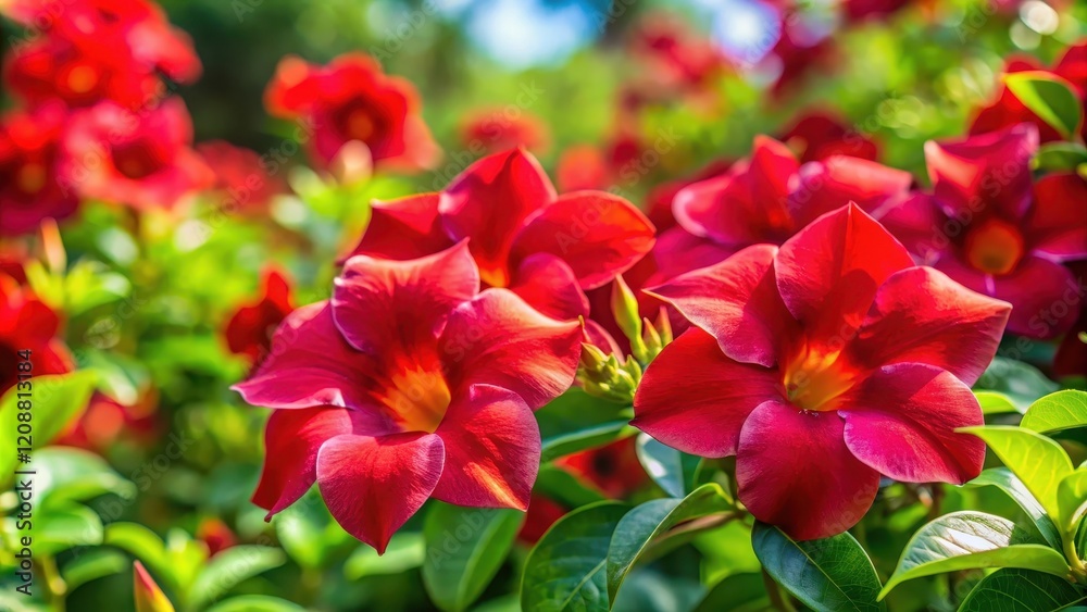 Vibrant red bignonia flowers blooming in a garden setting, red, bignonia, flowers, vibrant, blooming, garden, nature Vibrant red bignonia flowers blooming in a garden setting, red, bignonia, flowers, vibrant, blooming, garden, nature