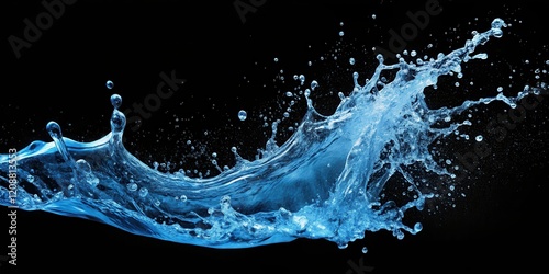 Blue water splashing on a black background, water, splash, blue, black, background, abstract, liquid, dark, vibrant, motion