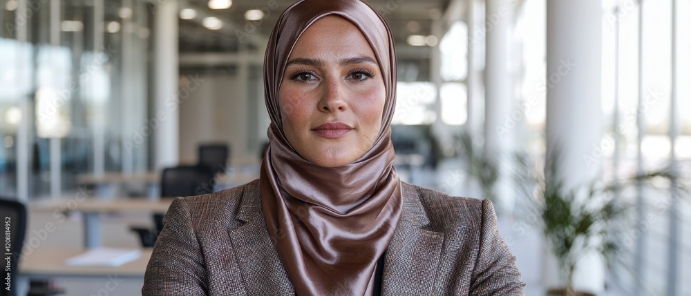 Fototapeta premium Confident businesswoman in hijab posing in modern office