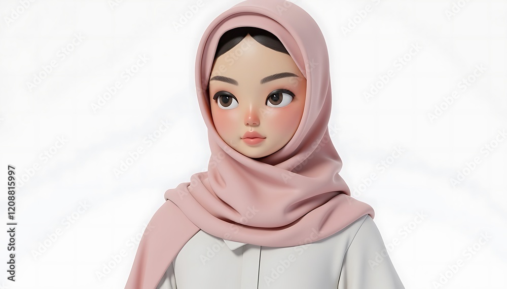 Elegant 3D Render of a Woman in a Pink Hijab Elegant 3D Render of a Woman in a Pink Hijab