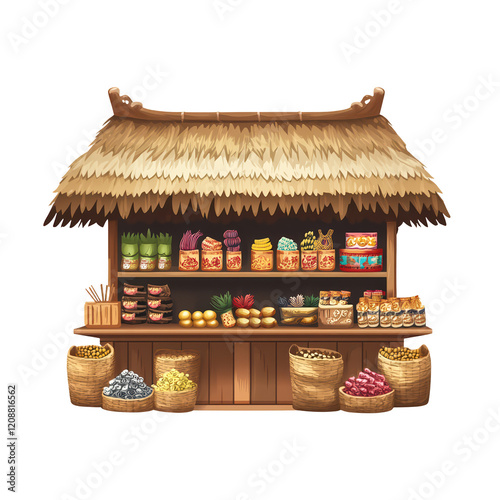 Warung. Traditional Market. Rustic Market Stall. Fresh Produce and Local Goods in a Traditional Setting. Isolated on transparent background, png. photo