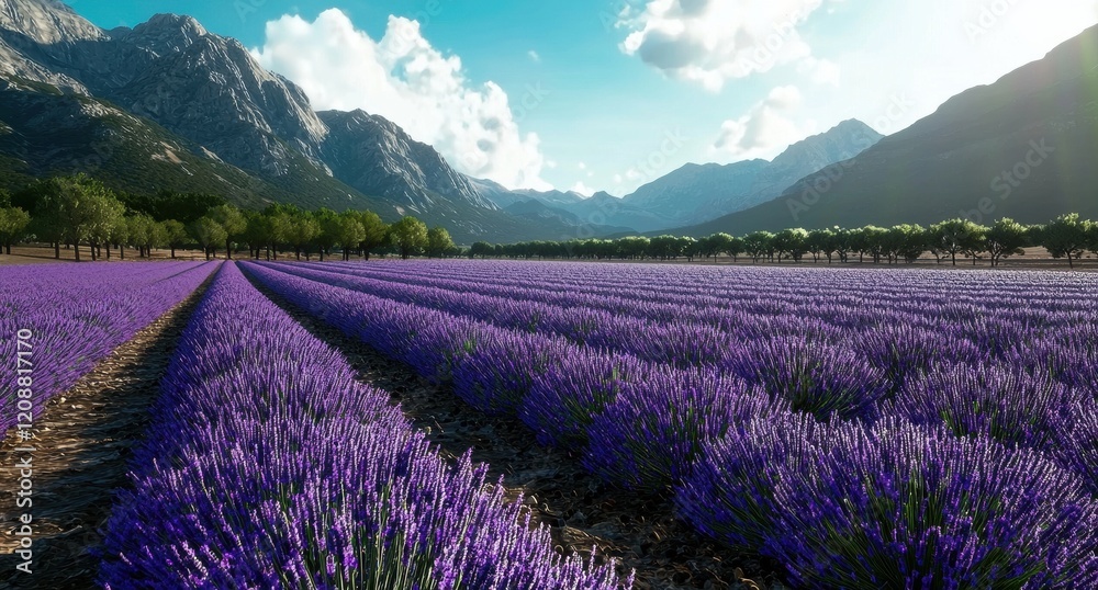 Obraz premium Scenic Lavender Field in the Mountains
