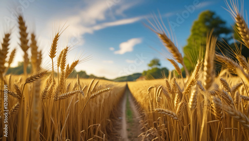 Gold wheat field. the notion of a bountiful crop. farm for agriculture.