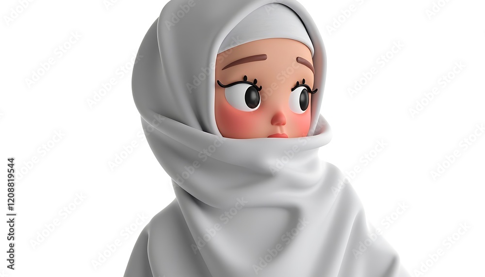 Serene 3D Render: A Young Woman in a Gray Hijab Serene 3D Render: A Young Woman in a Gray Hijab