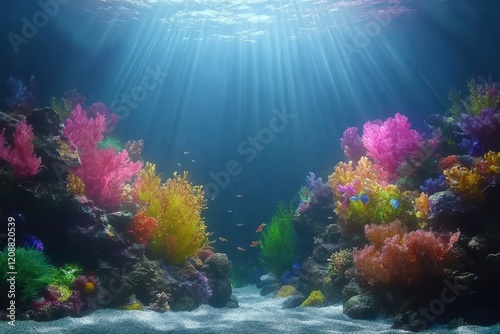 Wallpaper Mural Vibrant Underwater Landscape with Colorful Coral Reefs and Sunlight Streaming Through Ocean Surface, Creating a Breathtaking Marine Scene Torontodigital.ca