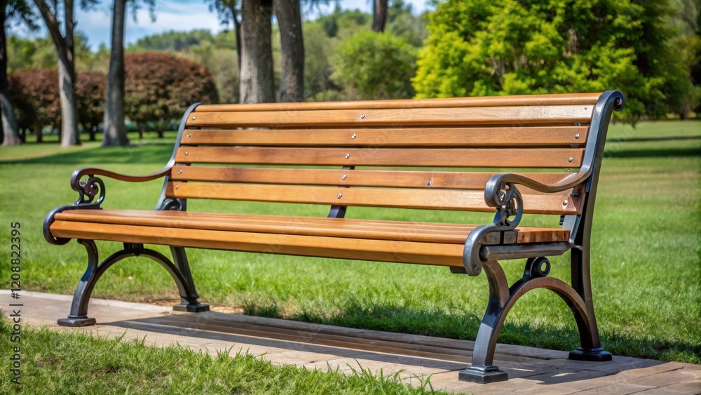 Classic wooden park bench with sturdy metal legs , park, bench, wooden, metal, outdoor, vintage, classic, relax Classic wooden park bench with sturdy metal legs , park, bench, wooden, metal, outdoor, vintage, classic, relax