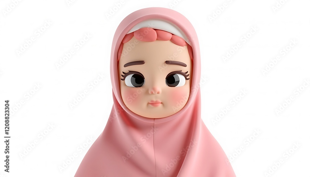 Adorable Girl in Pink Hijab: A Sweet 3D Render Adorable Girl in Pink Hijab: A Sweet 3D Render