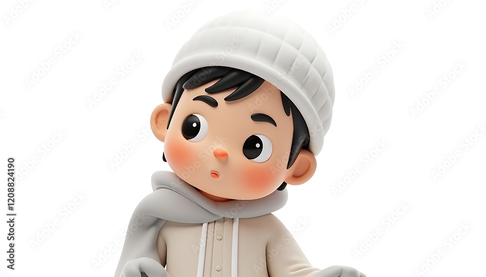 Adorable 3D Rendered Boy: Curious Gaze, Soft Textures, Gentle Mood