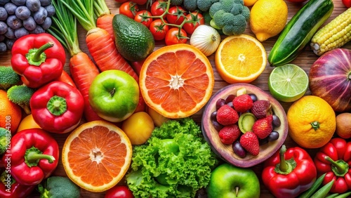 Wallpaper Mural Close up of various fruits and vegetables rich in Vitamin C , Citrus, kiwi, strawberries, bell peppers Torontodigital.ca