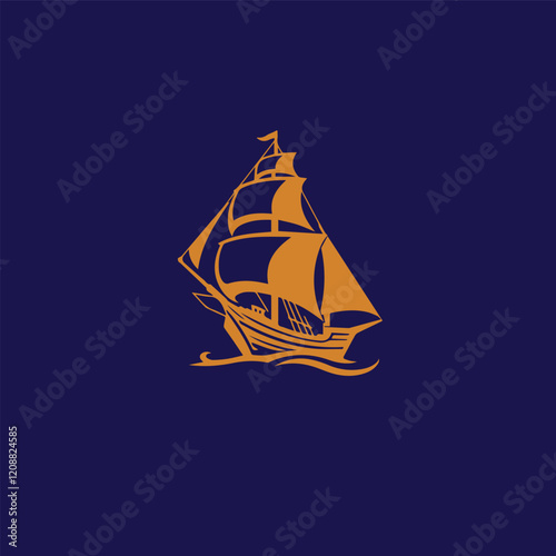Pirate Ship Silhouette with Sails vector eps