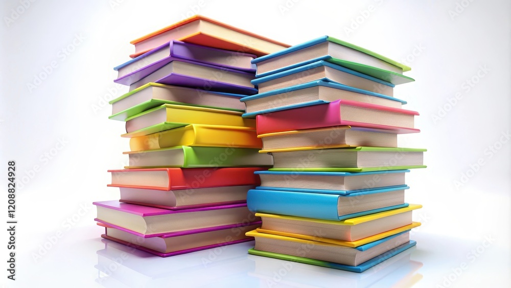 rendering of colorful books stacked on top of each other, education, library, knowledge, reading, literature rendering of colorful books stacked on top of each other, education, library, knowledge, reading, literature