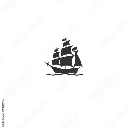 Pirate Ship Silhouette with Sails vector eps