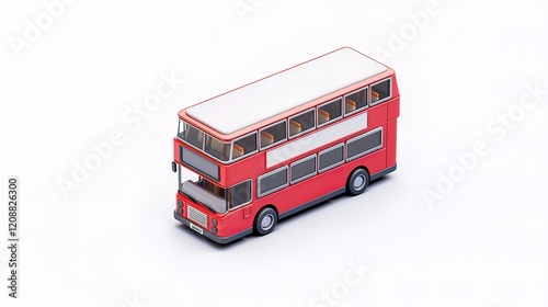 Isometric view of a red double-decker bus on white background.