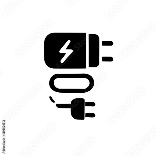 Power Adapter Icon:  A simple yet effective icon depicting a power adapter with a plug, cable and power unit, symbolizing charging, electricity and connectivity.  