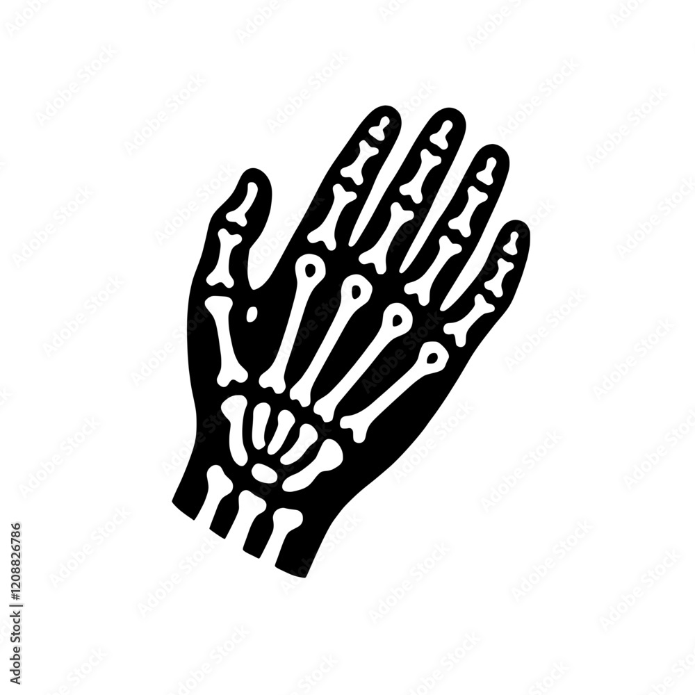 Obraz premium Skeleton Hand Illustration: A bold and graphic black and white illustration of a skeleton hand, showcasing the intricate detail of the bones.