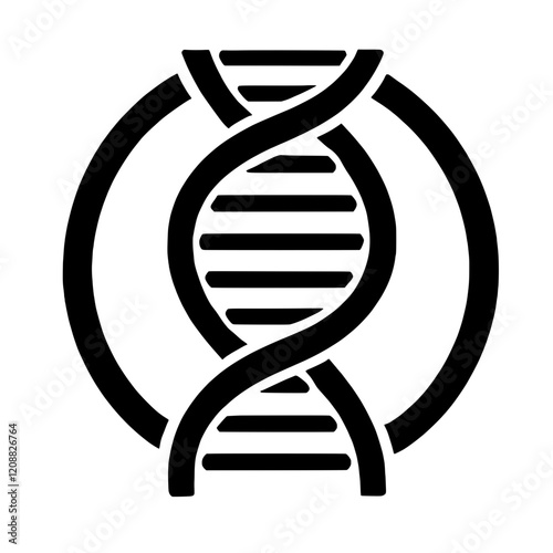 DNA Helix in Circle: A striking black and white illustration of a DNA helix encased within a circle, representing the fundamental building blocks of life and the intricate workings of genetics.