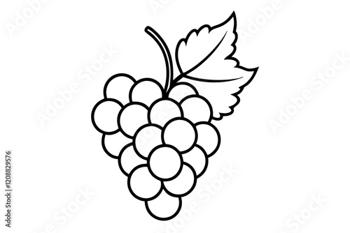 Detailed Line Art of Grapes with Leaves – Vector Illustration