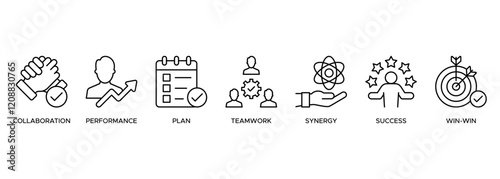 Partnership banner web icon illustration concept with icon of collaboration, performance, plan, teamwork, synergy, success and win-win solution