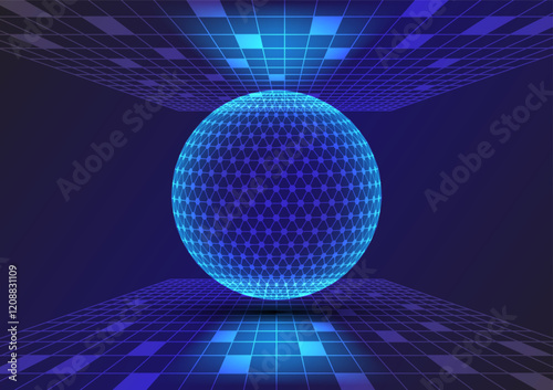 Abstract background with sphere perspective network