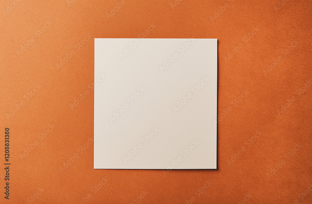 Blank White Square Card on Orange Background, Frame, Background, Mockup on Crumpled Board, Letter Card Paper Blank White Square Card on Orange Background, Frame, Background, Mockup on Crumpled Board, Letter Card Paper