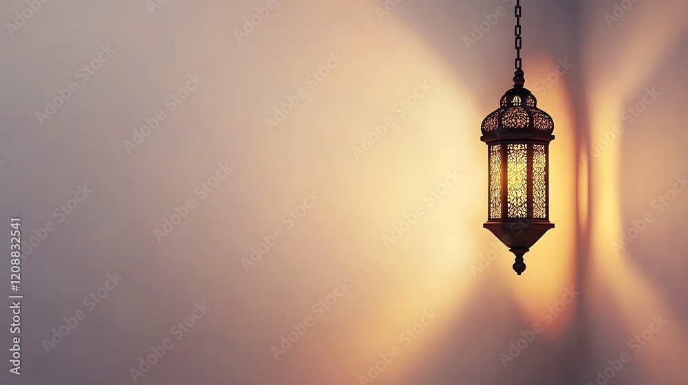 Illuminated Ornate Lantern Hanging Against a Wall Illuminated Ornate Lantern Hanging Against a Wall