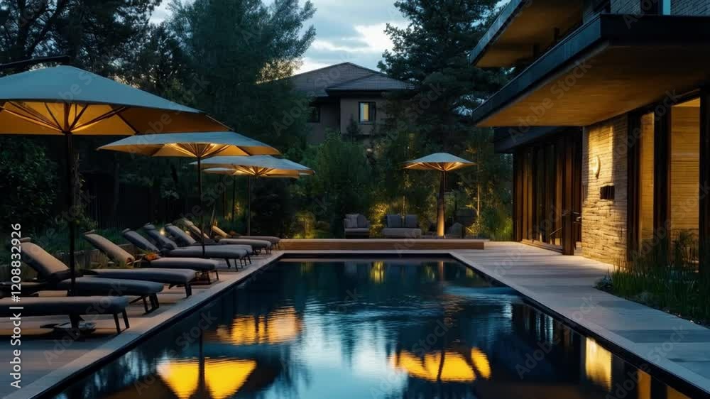 Serene Twilight Poolside Paradise:Luxury Backyard Oasis Serene Twilight Poolside Paradise:Luxury Backyard Oasis
