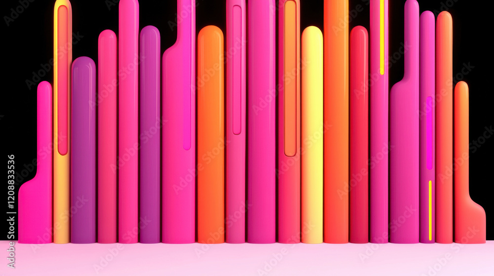 Fototapeta premium Vibrant abstract design with colorful vertical shapes in pink, orange, and yellow tones