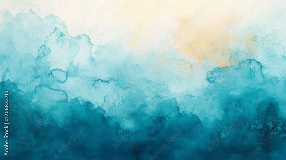 Fototapeta premium Abstract Watercolor Painting Blue Gold Hues