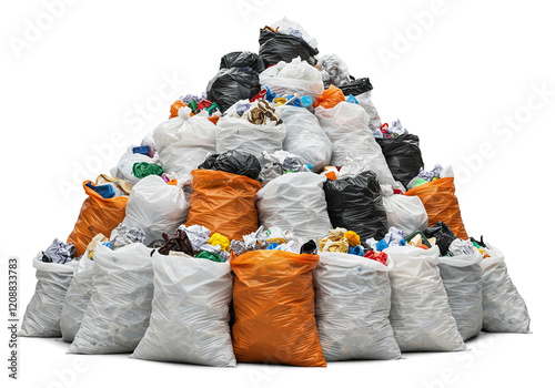 Well-structured mound of waste bags illustrating the need for collective action in waste recycling efforts. photo