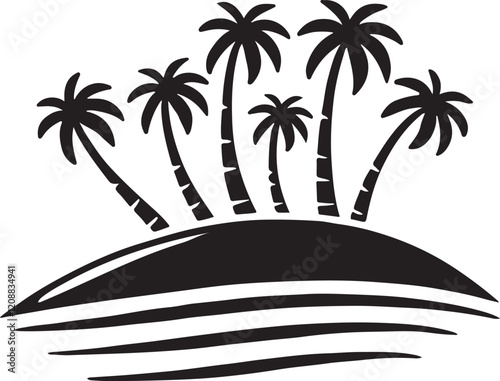 Silhouette vector of an island with palm trees, perfect for tropical themes, vacation designs, travel concepts, seaside branding, and summer-inspired projects. photo