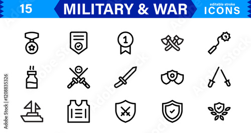 War and Military Icons. Vector Set of Weaponry, Soldiers, and Battle Equipment for Graphic Projects photo