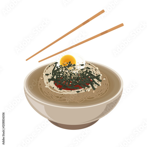 Vector Illustration Logo Clipart Korean Buckwheat Noodles Makguksu Summer Food