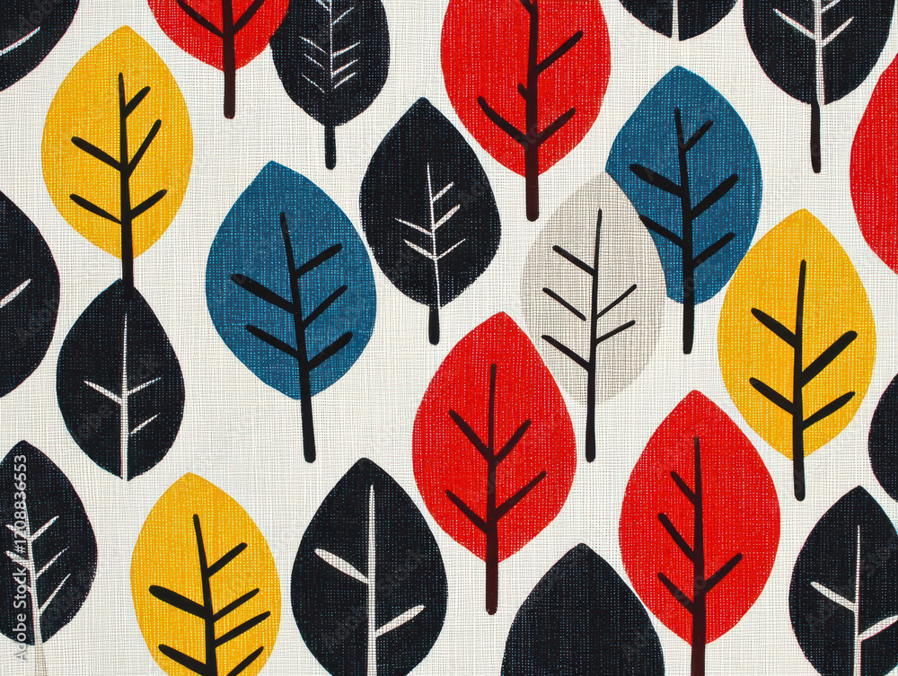 Obraz premium Colorful leaf pattern with bold overlays and textured background