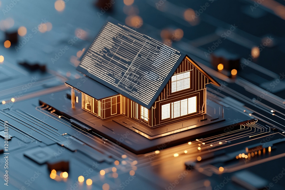 Obraz premium Futuristic smart home model with holographic design elements