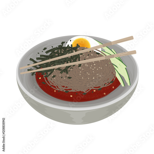 Vector Illustration Logo Clipart Ready to Eat Makguksu Korean Buckwheat Noodles