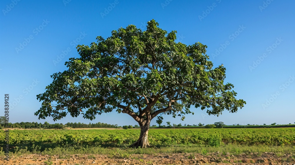 Tree in a plantation heavy with peanuts, clear sky in the background Tree in a plantation heavy with peanuts, clear sky in the background