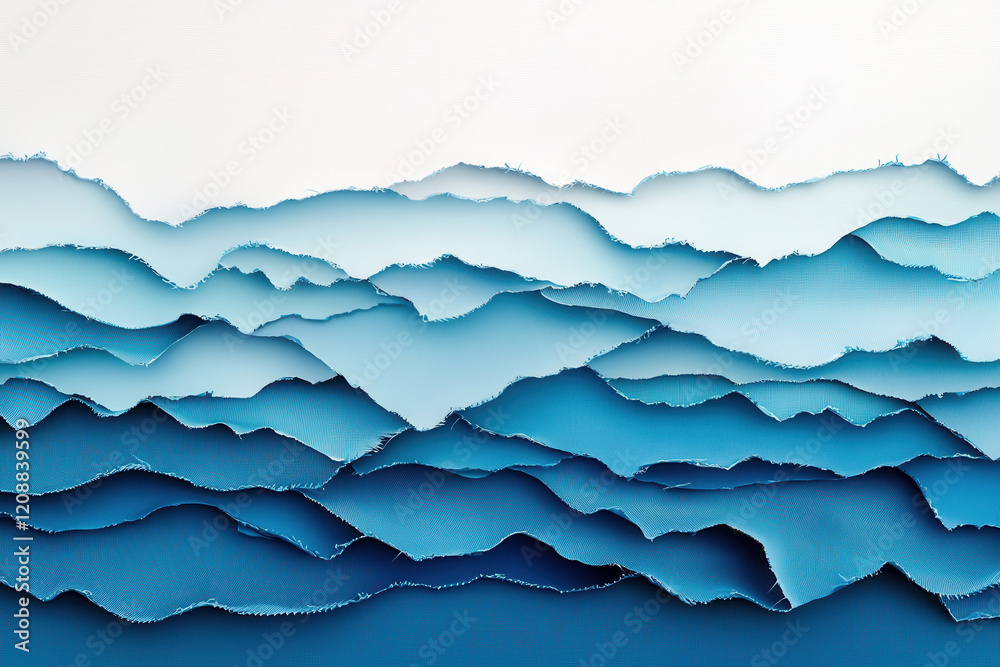 Torn fabric textures in dynamic wave patterns create serene abstract landscape Torn fabric textures in dynamic wave patterns create serene abstract landscape