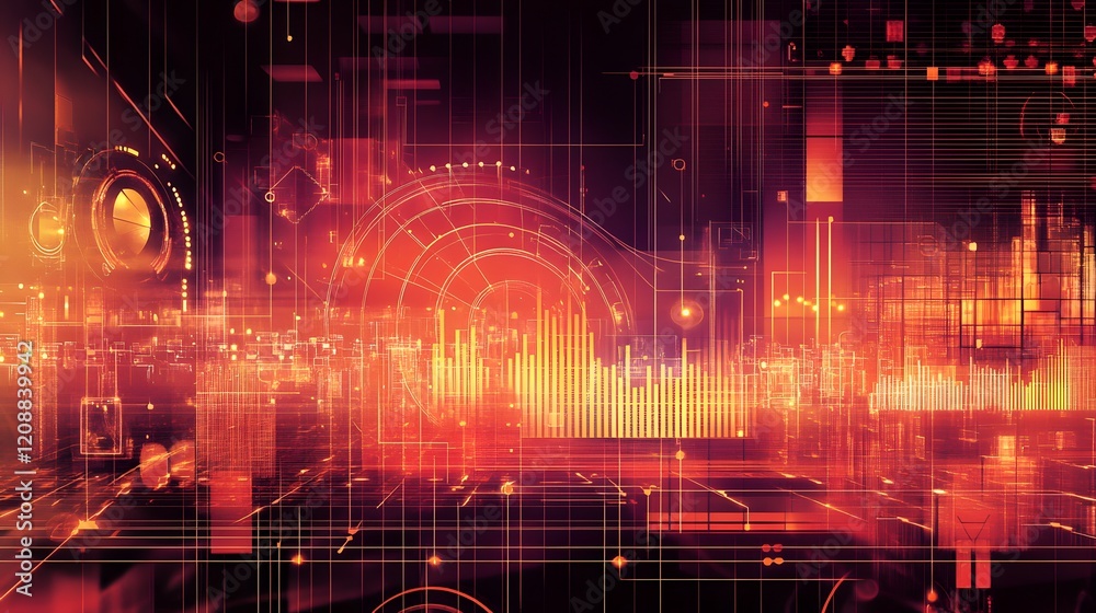 Obraz premium Abstract Digital Cityscape Network Data Visualization