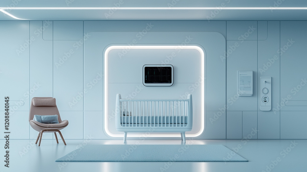 Fototapeta premium High tech nursery with automated crib and modern design