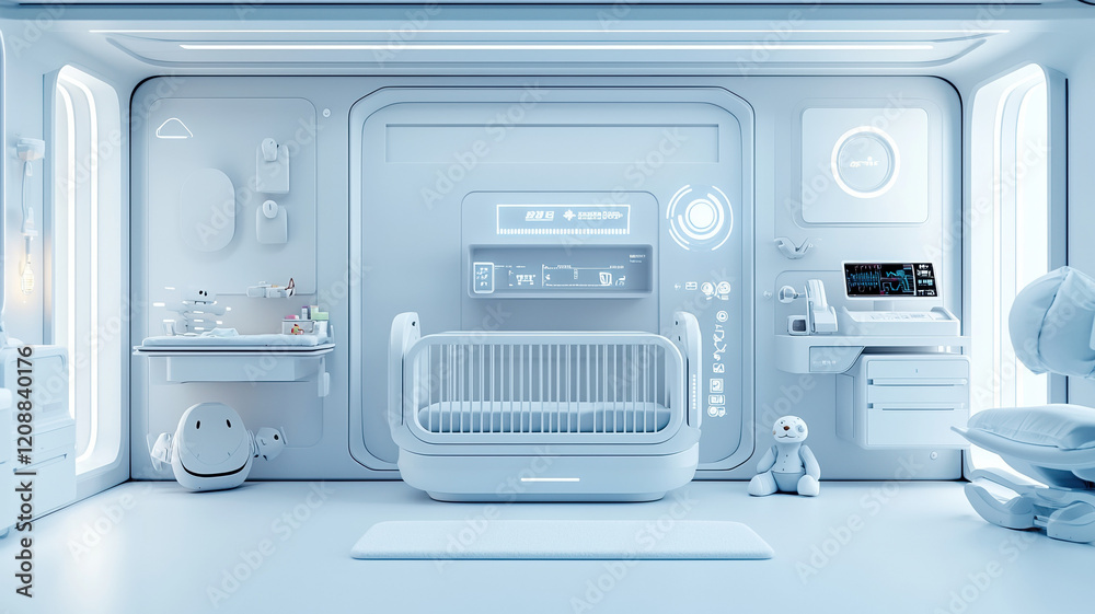 High tech nursery with automated crib and futuristic design High tech nursery with automated crib and futuristic design