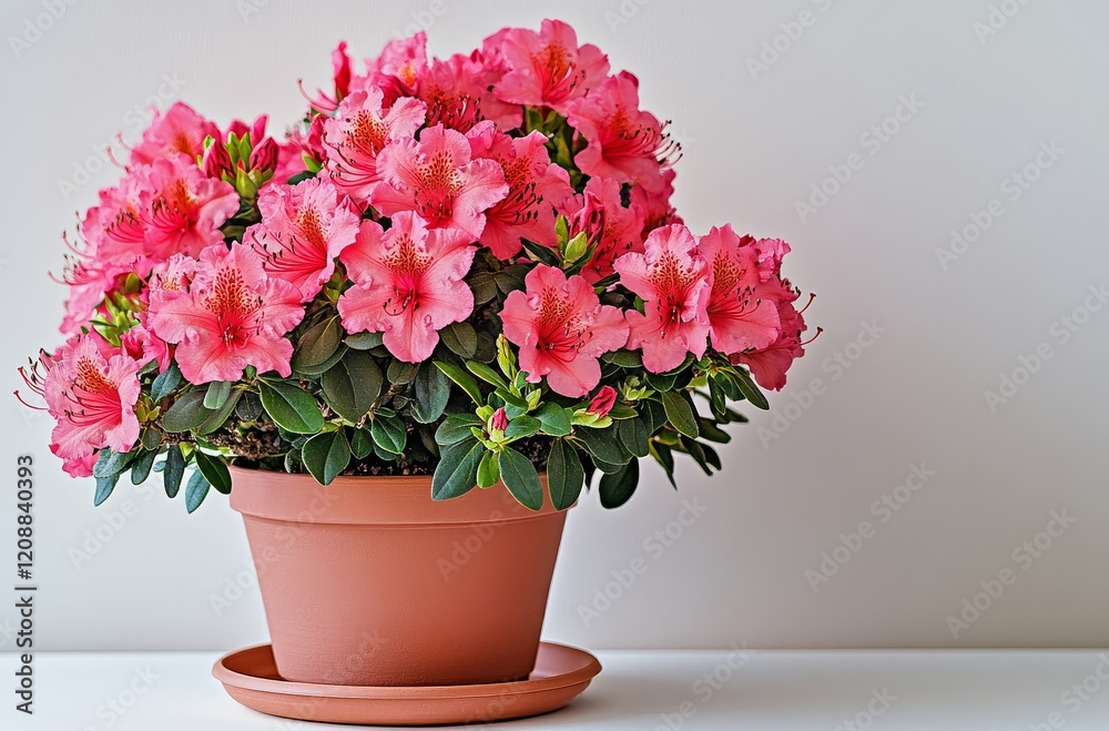 Potted azalea plant with pink flowers on white background, high-resolution photography, soft shadows, clean focus. Potted azalea plant with pink flowers on white background, high-resolution photography, soft shadows, clean focus.
