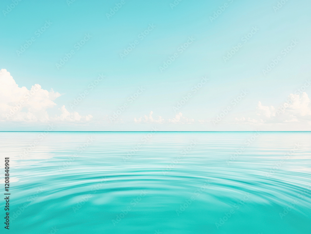 Obraz premium Calm turquoise ocean with ripples under clear sky and soft white clouds