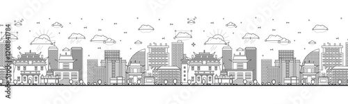 Seamless pattern with Outline Ulaanbaatar Mongolia City Skyline with Modern and Historic Buildings Isolated on White. Ulaanbaatar Cityscape with Landmarks.