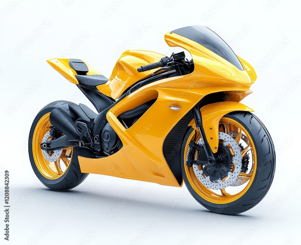 Yellow sport bike motorcycle isolated on white background, ultra-realistic photography. Yellow sport bike motorcycle isolated on white background, ultra-realistic photography.
