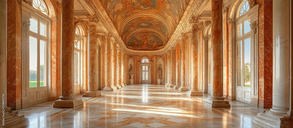 Obraz premium Sunlit Grandeur: A Regal Palace Hallway