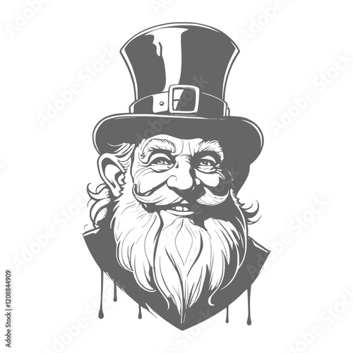 St. Patrick's day smiling leprechaun portrait. Saint Patrick's Day character leprechaun with beard and hat. Elf character for advertising. Ireland National Holiday.