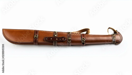 Brown leather scabbard with antique accents.