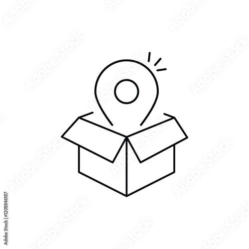 Delivery services, opened box, logistics and transportation, relocation concept, cargo shipment, distribution vector mono line icon
