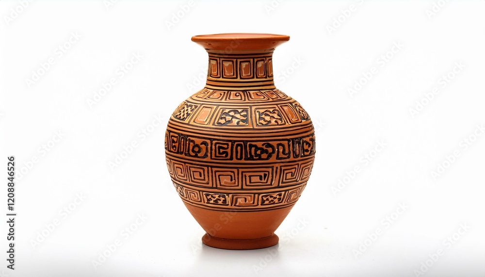 Ornate terracotta vase with geometric patterns. Ornate terracotta vase with geometric patterns.
